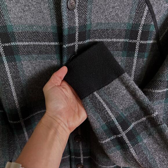 Banana Republic sweater jacket men’s medium plaid bomber Italian modern swacket - Picture 6 of 11